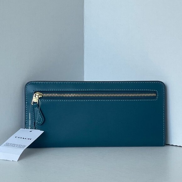 Coach Essential Slim Wallet Marine Blue Calf Leather Phone Wristlet Women’s - Picture 3 of 10